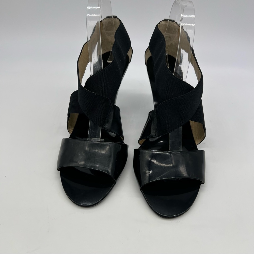Michael Kors Odette Black Strappy Open Toe Sandals Elastic Cone Heel Size 9 US - Picture 2 of 13